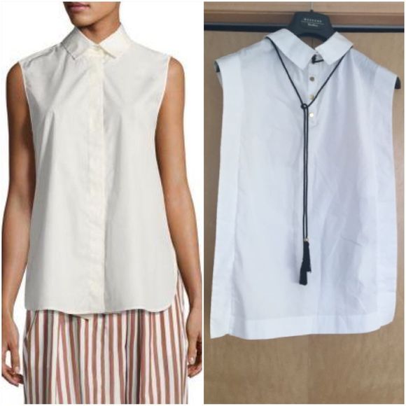 Philosophy Tops - Philosophy Collared Sleeveless Cotton Blouse
